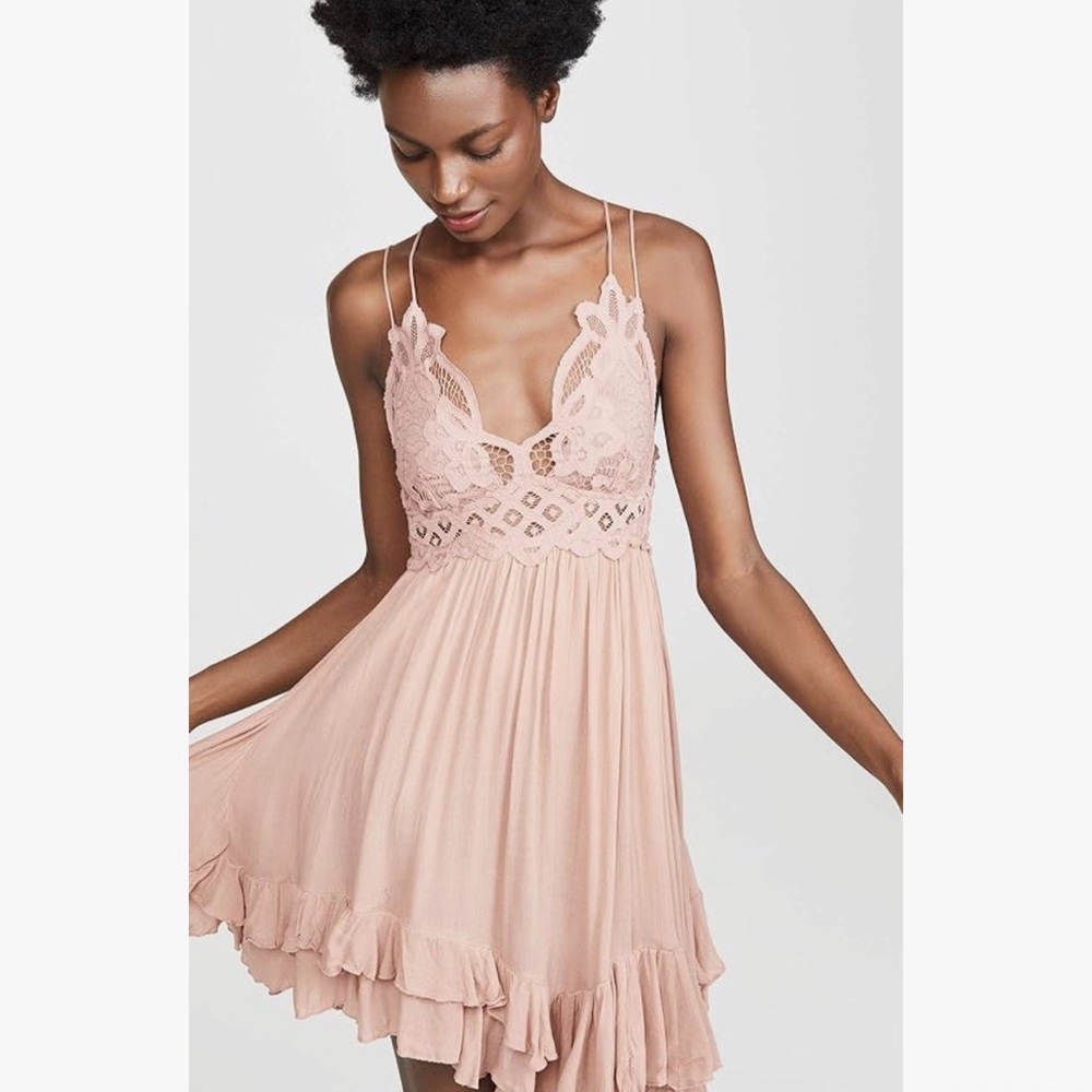 Free People Adella Lace Trim Mini Dress in Dusty Rose